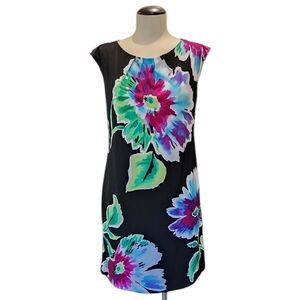 SIGNATURE LONDON STYLE- Floral Sleeveless Dress - Black with Multicolor Design